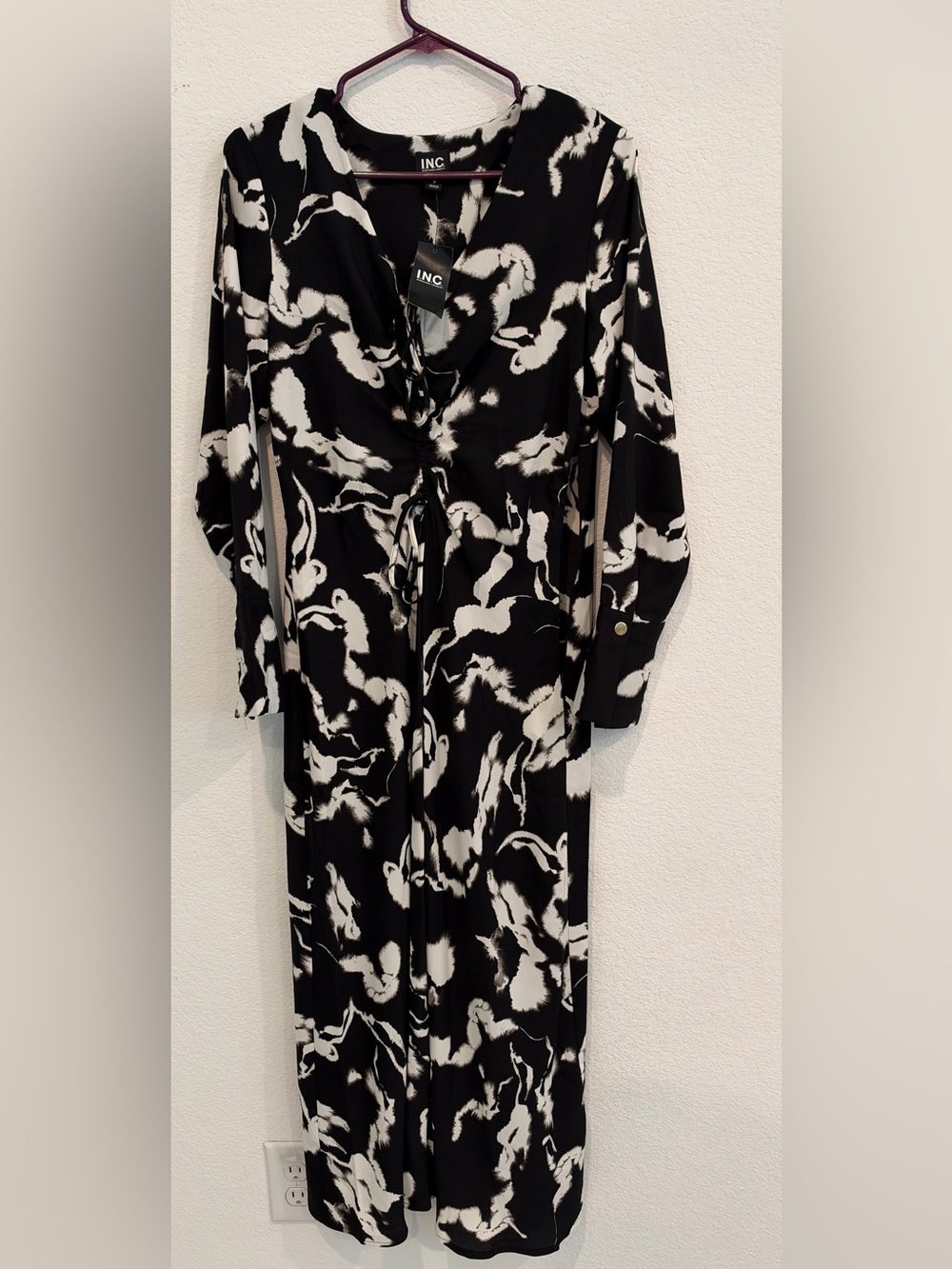 INC International Concepts Black and White Abstract Print Maxi Dress